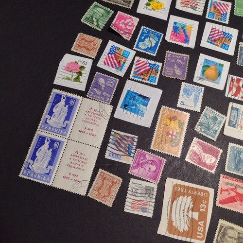 Vintage International Stamp Lot (G1) -Mixed On/Off Paper (US, Spain, Canada, +)