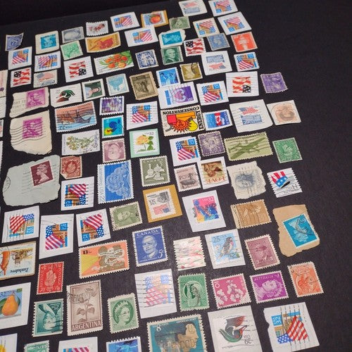 Vintage International Stamp Lot (H1) -Mixed On/Off Paper (US, Spain, Canada, +)
