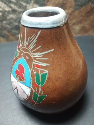 ARGENTINA Yerba Mate Art Dried Tea Cup Gourd Carved Handmade 1990’s 3 5/8”