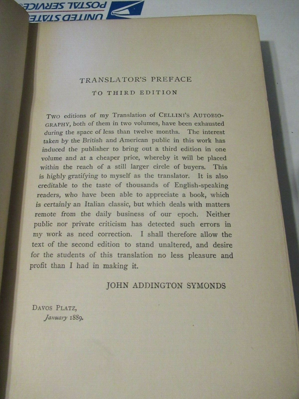 The Life Of Benvenuto Cellini, by Benvenuto Cellini and John A. Symonds -1889 HC