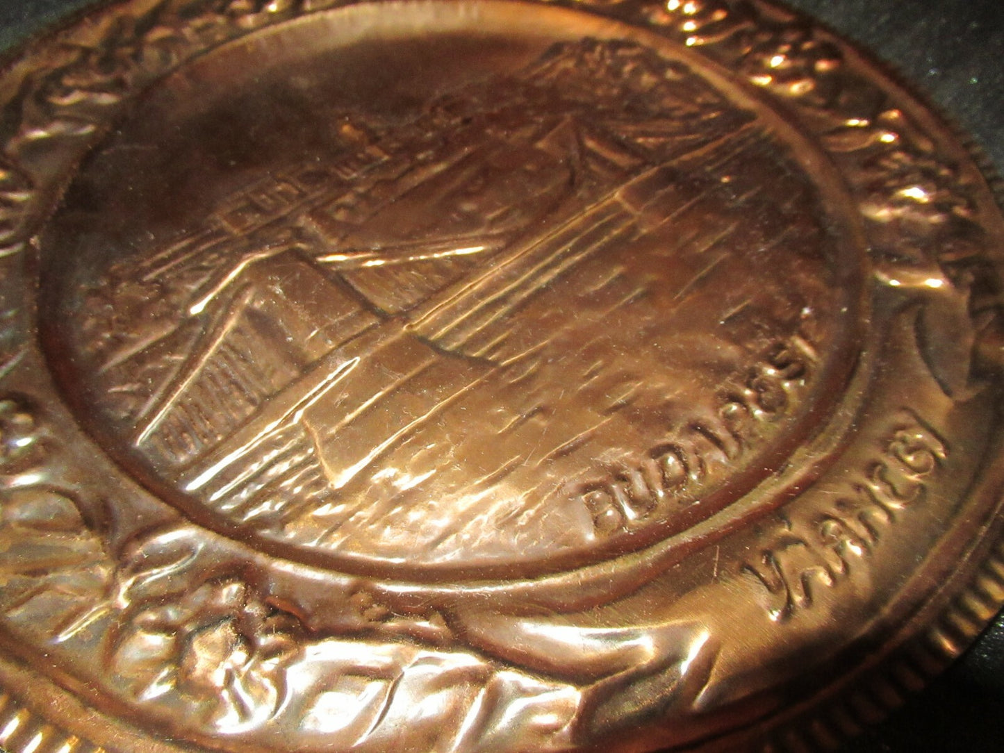 Vintage Stamped Copper Plate of Varhegy, Szechenyi Chain Bridge