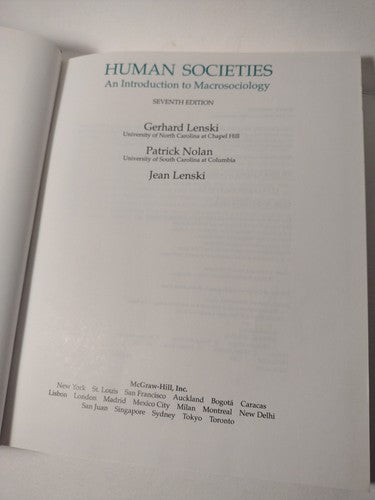 Human Societies: An Introduction to Macrosociology 7th Ed. by Gerhard Lenski -HC