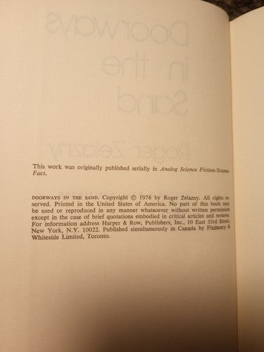 Doorways in the Sand - Hardcover By Zelazny, Roger 1976 BCE