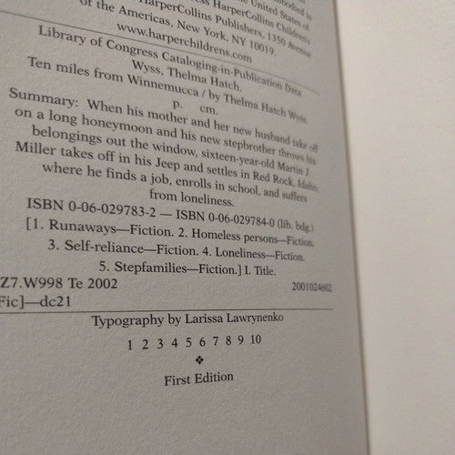 Ten Miles from Winnemucca by Thelma Hatch Wyss (2002, Library Binding)