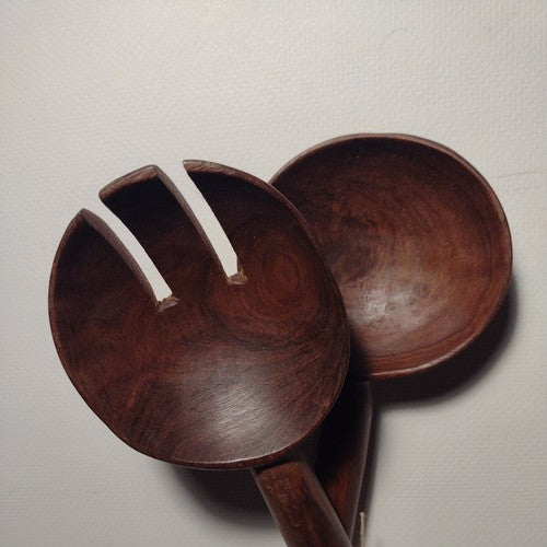 Vintage Bone and Olive wood Salad Spoon And Fork,  Kenya