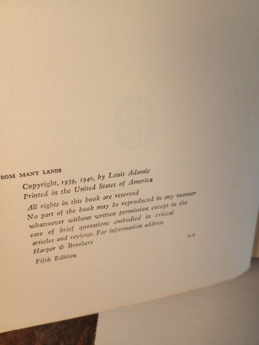 From Many Lands by Louis Adamic, 1940 Hardcover Ex Libris History