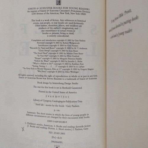 Shelf Life : Stories by the Book by Gary Paulsen 2003, Hardcover