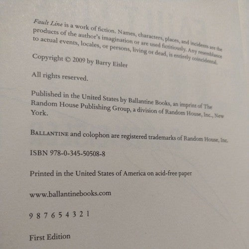 Fault Line by Barry Eisler -2009 -Hardcover -Signed by Author -First Edition