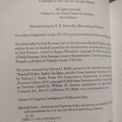 Baseball Haiku: The Best Haiku Ever Written about the Game by Nanae Tamura -2007