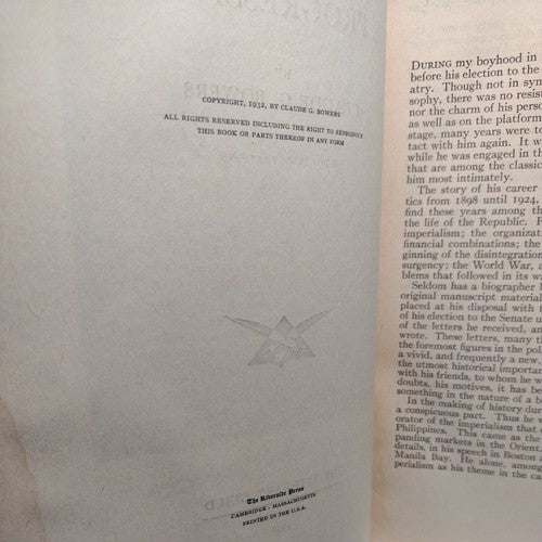 Beveridge And The Progressive Era By Claude M. Bowers (1932) First Edition