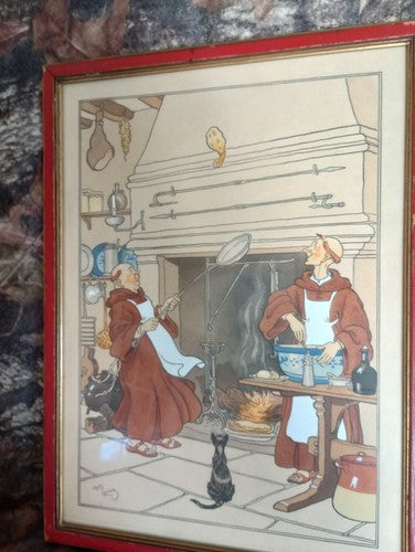 1910 HARRY ELIOTT WATERCOLOR POCHOIR PRINTS Monk Framed vintage