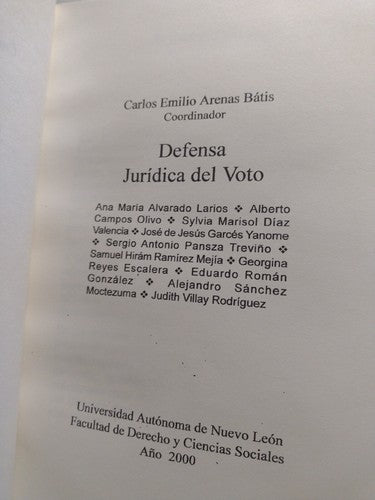 Defensa Jurídica Del Voto Por Carlos Emilio Arenas Bátiz -2000 -PB -