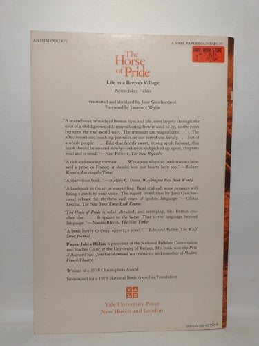The Horse Of Pride: Life in A Breton Village By Pierre-jakez Hélias -1978 -PB