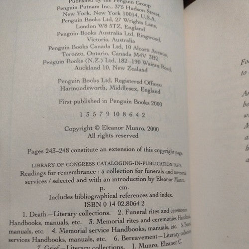 Readings for Remembrance : A Collection for Funerals and Memorial Services by E…
