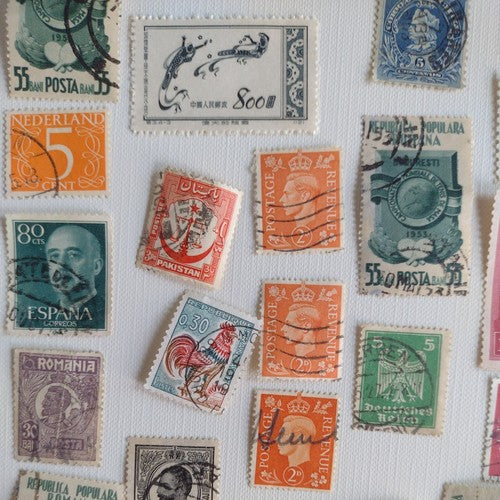 Vintage International Stamp Lot (E) -Romania, London, Germany -mix on/off paper