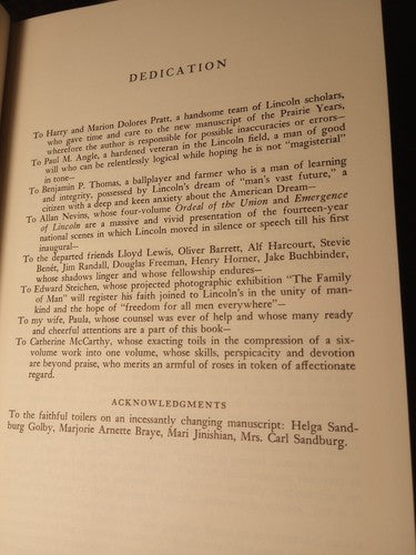 ABRAHAM LINCOLN: BY CARL SANDBURG(1954) Prairie Years And War Years