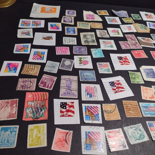 Vintage International Stamp Lot (E1) -Mixed On/Off Paper (US, Italy, Zimbabwe +)
