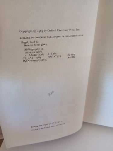 Descent from Glory : Four Generations of the John Adams Family by Paul C. Nagel,