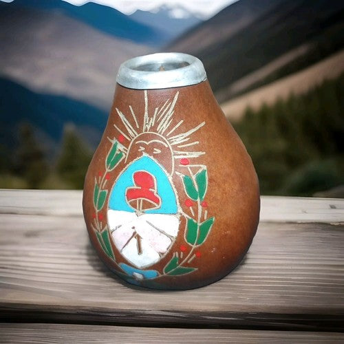 ARGENTINA Yerba Mate Art Dried Tea Cup  Gourd  Carved Handmade 1990’s 3 5/8”