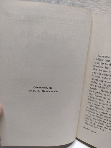Pérez Galdós: Mariucha Comedia En Cinco Actos By S. Griswold Morley -Signed 1921