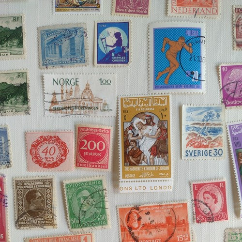 Vintage International Stamp Lot (E) -Romania, London, Germany -mix on/off paper