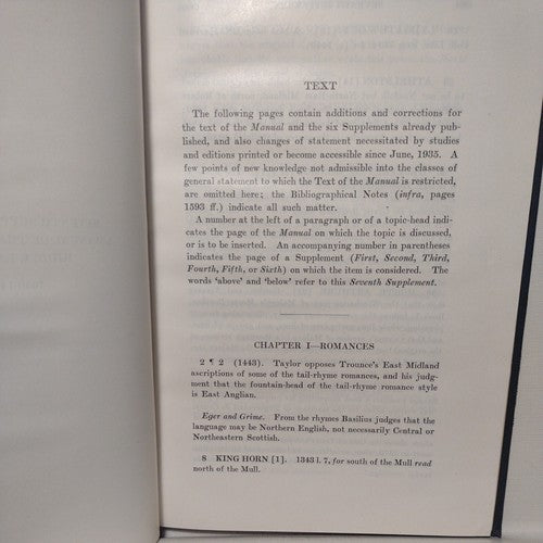 A Manual Of Middle English, 1050-1400 By John Wells -7th Supplement -1938 -HC