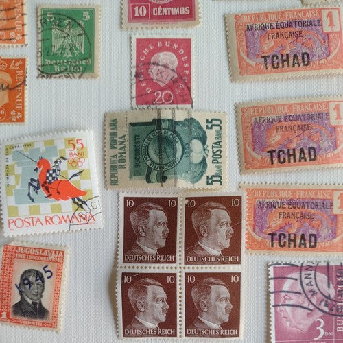 Vintage International Stamp Lot (E) -Romania, London, Germany -mix on/off paper