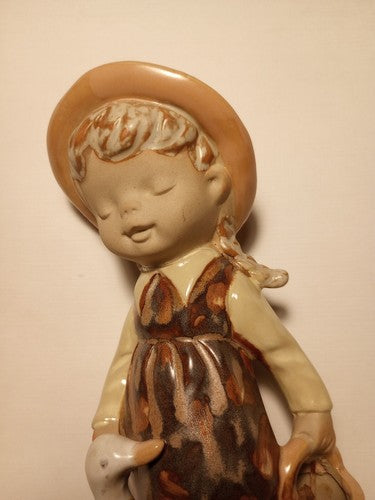 Vintage UCTCI Japan Girl With Duck Bisque Figurine Ceramic Pottery VG