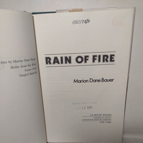 Rain of Fire by Marion Dane Bauer -1983, Hardcover -Hardcover -General Fiction
