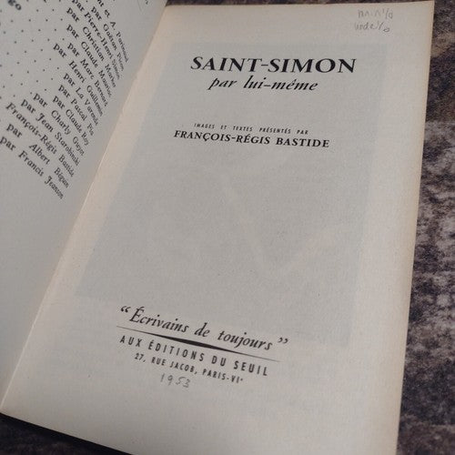Saint-Simon By Himself By François-Régis Bastide -Paperback -1953 French