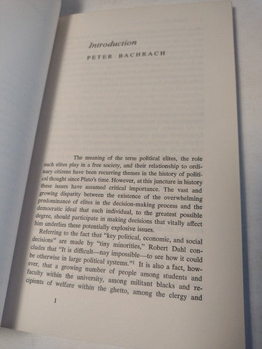 Controversy: Political Elites in a Democracy by Peter Bachrach -1978 -Paperback
