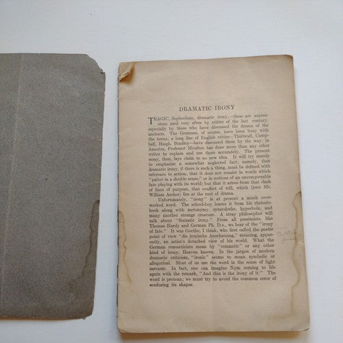 Dramatic Irony By G.G. Sedgewick -Rare Academic Folio -1925 -ExLibris H.R. Patch