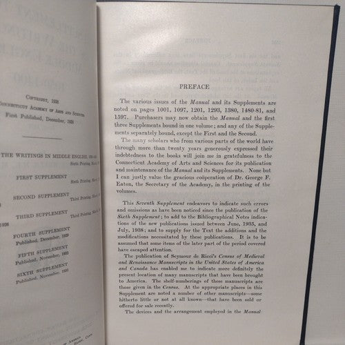 A Manual Of Middle English, 1050-1400 By John Wells -7th Supplement -1938 -HC