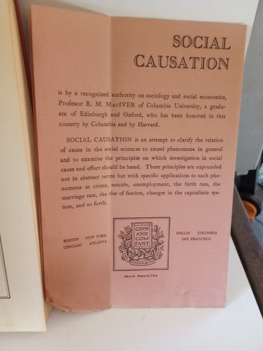 Social Causation By R.M Mac Iver 1942 first Edition HC Sociology