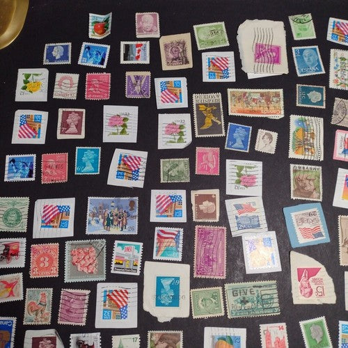 Vintage International Stamp Lot (C1) -Mixed On/Off Paper (Zimbabwe, US, Spain +)