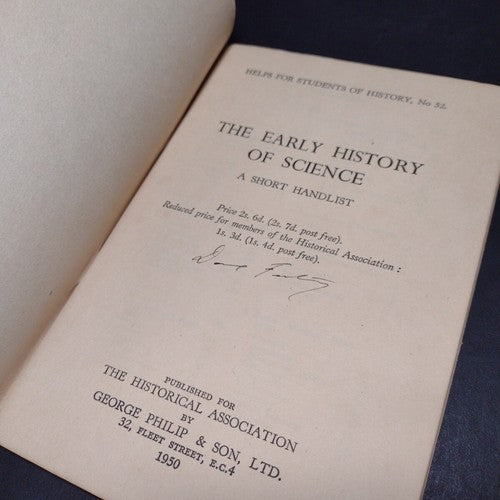 The Early History of Science: A Short Handlist -Paperback 1950 -Scientific Hist.