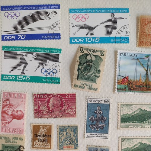 Vintage International Stamp Lot (E) -Romania, London, Germany -mix on/off paper