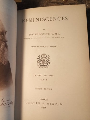 Justin McCarthy REMINISCENCES 2 Volume Set Chatti Windus 1899