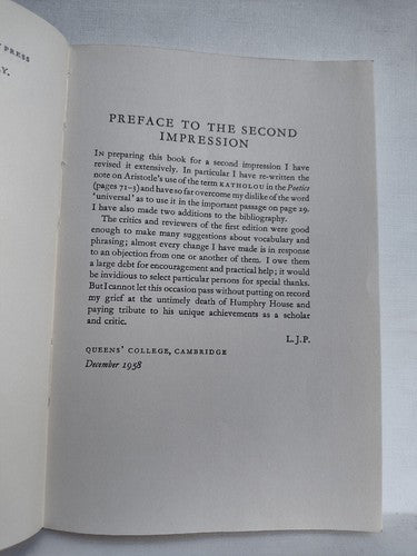 Aristotle On The Art Of Fiction: English Translation Of The Poetics, L. J. Potts