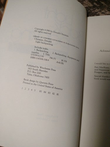 Winchester Press Pack-Along Guide: Light Backpacking by Donald Christian -1981