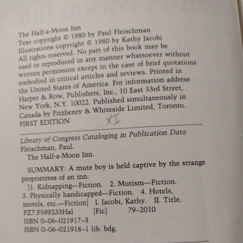 The Half-a-Moon Inn by Paul Fleischman (1980, Hardcover)