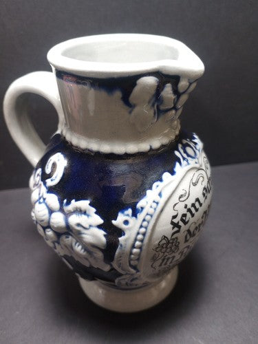 Antique Western German "Fein Schmeckt Der Wein" Glazed Pitcher (5 1/2")