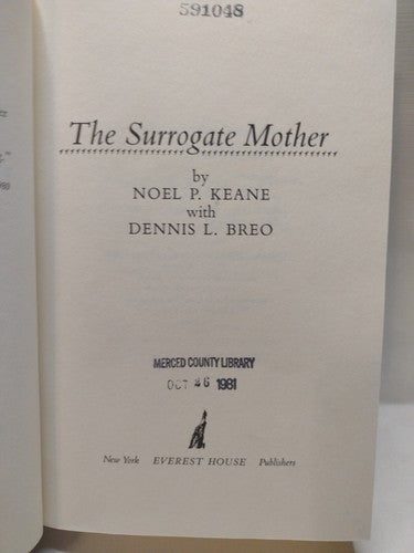 The Surrogate Mother by Dennis L. Breo and Noel P. Keane -1981 -HCwDJ -1st Ed.