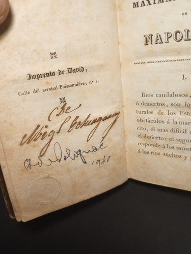 Maximas Militaries De Napoleon 1828 Rare Ex libris Echegaray Leather Hardcover