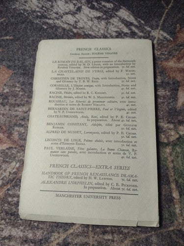 French Classics: La Chastelaine De Vergi edited by F. Whitehead -1961 Reprint