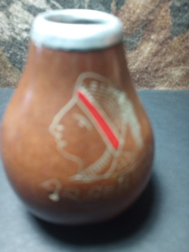 ARGENTINA Yerba Mate Art Dried Tea Cup  Gourd  Carved Handmade 1990’s 3 5/8”