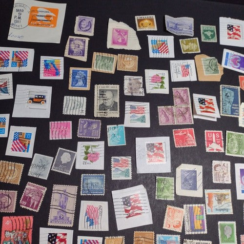 Vintage International Stamp Lot (E1) -Mixed On/Off Paper (US, Italy, Zimbabwe +)
