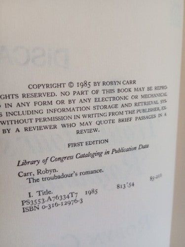 The Troubadours Romance By Robin Carr First Edition Hardcover