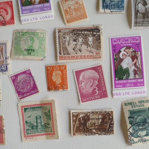 Vintage International Stamp Lot (E) -Romania, London, Germany -mix on/off paper