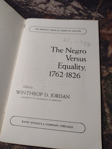 The Negro Versus Equality, 1762-1826 by Winthrop Jordan -Paperback 1969 -Vintage